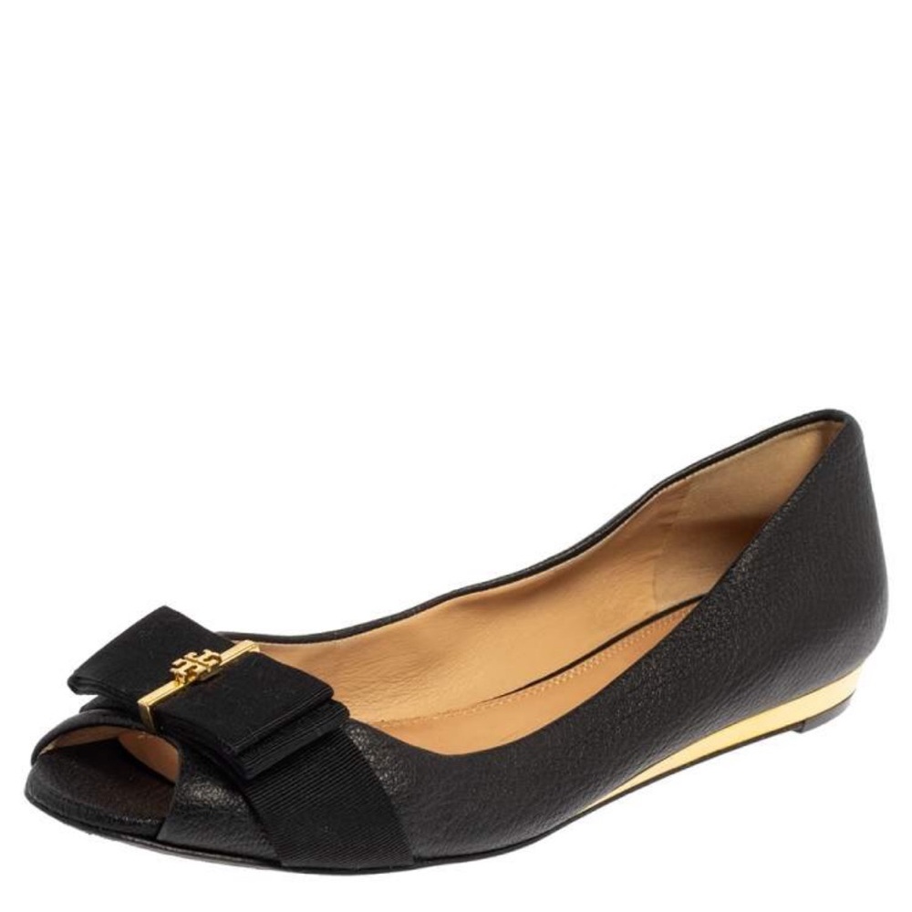Tory Burch Trudy Black Peep-Toe Flats